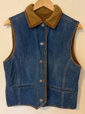 Vintage David Brooks Reversible Denim Vest M Sherpa Western